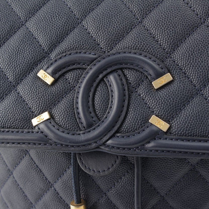 Chanel CC Filigree Quilted Caviar Leather Backpack Navy — view 8