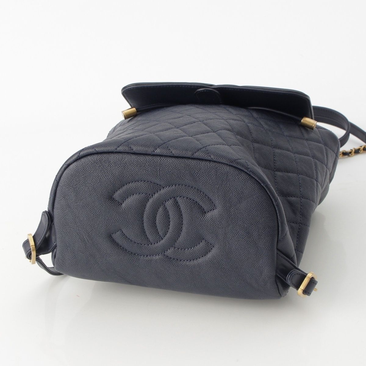 Chanel CC Filigree Quilted Caviar Leather Backpack Navy — view 5