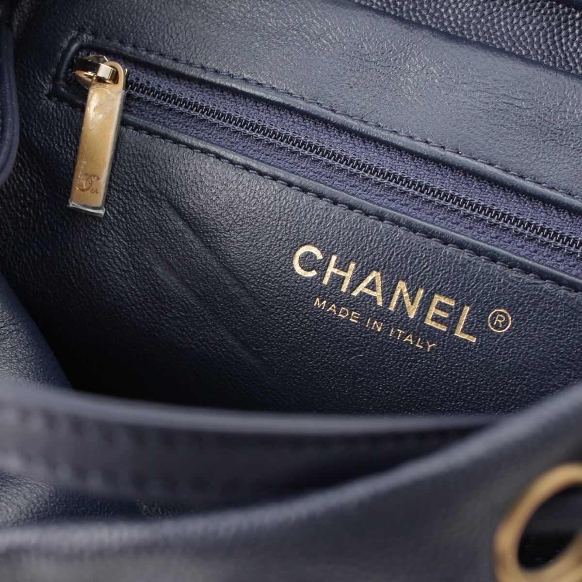 Chanel CC Filigree Quilted Caviar Leather Backpack Navy — view 7