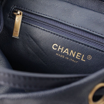Chanel CC Filigree Quilted Caviar Leather Backpack Navy — view 7