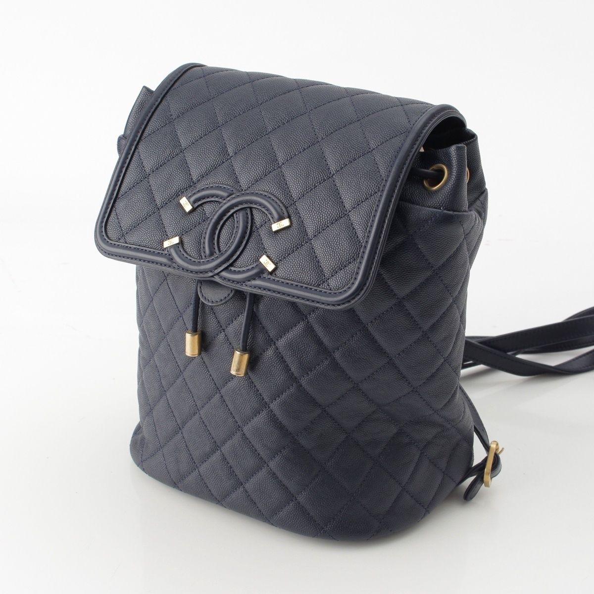 Chanel CC Filigree Quilted Caviar Leather Backpack Navy — view 2