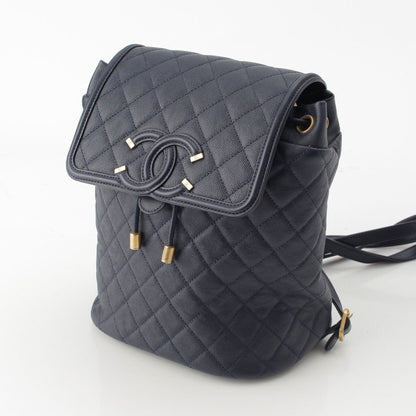 Chanel CC Filigree Quilted Caviar Leather Backpack Navy — view 2