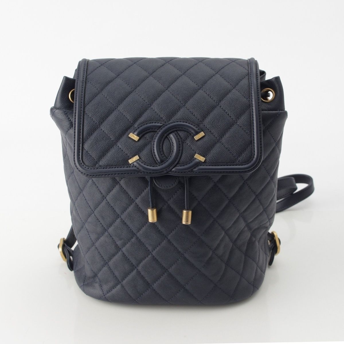 Chanel CC Filigree Quilted Caviar Leather Backpack Navy