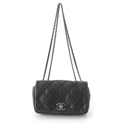 Chanel Leather Wild Stitch Full Flap Chain Shoulder Bag Black