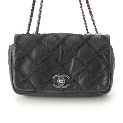 Chanel Leather Wild Stitch Full Flap Chain Shoulder Bag Black — view 2