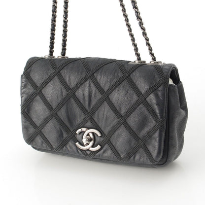 Chanel Leather Wild Stitch Full Flap Chain Shoulder Bag Black — view 3