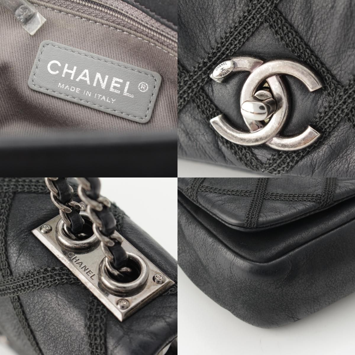 Chanel Leather Wild Stitch Full Flap Chain Shoulder Bag Black — view 8