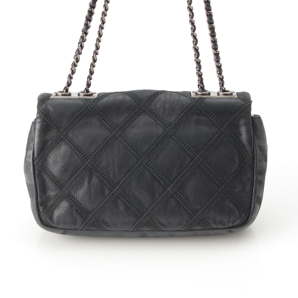 Chanel Leather Wild Stitch Full Flap Chain Shoulder Bag Black — view 5