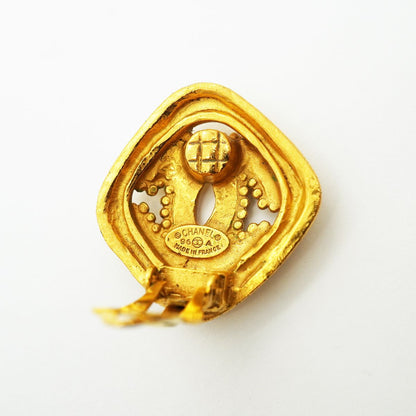 Chanel Earrings Vintage CC Logo Diamond Shape Gold Plated — view 4