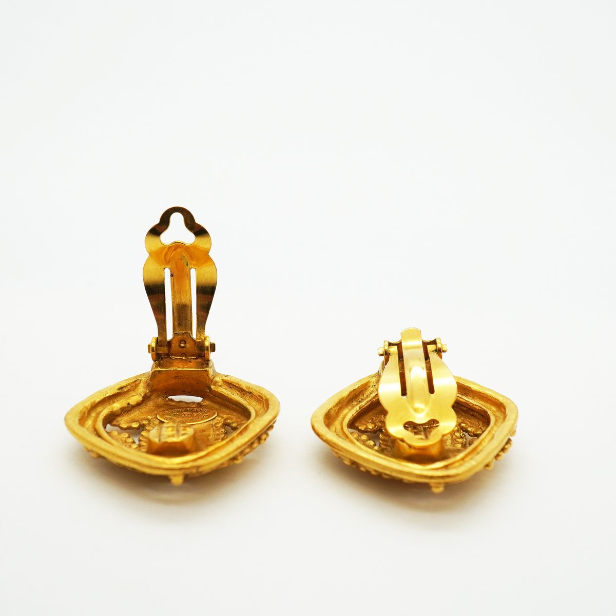 Chanel Earrings Vintage CC Logo Diamond Shape Gold Plated — view 3