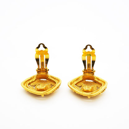 Chanel Earrings Vintage CC Logo Diamond Shape Gold Plated — view 7