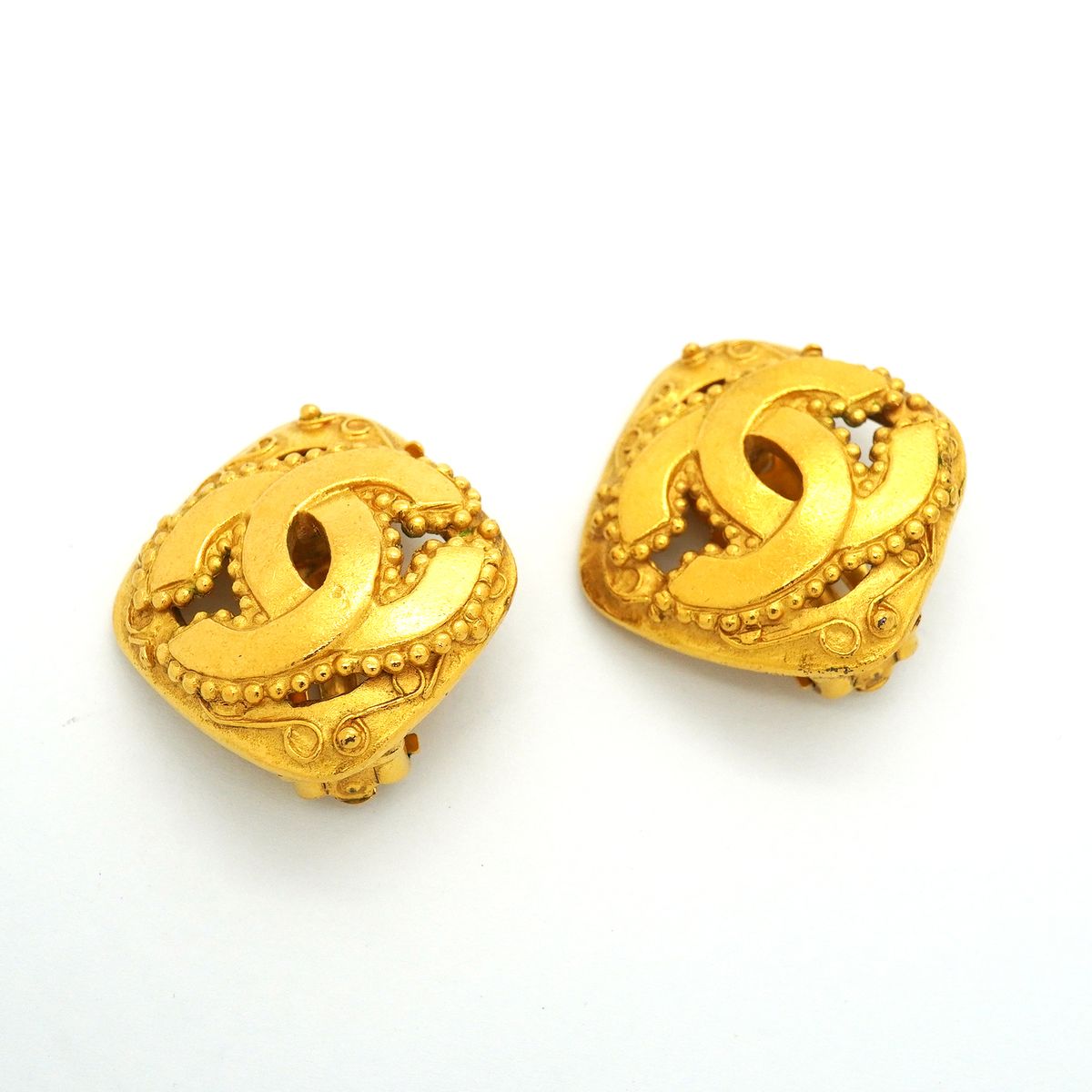 Chanel Earrings Vintage CC Logo Diamond Shape Gold Plated — view 2