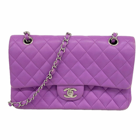Chanel Shoulder Bag Quilted Lambskin Purple Silver