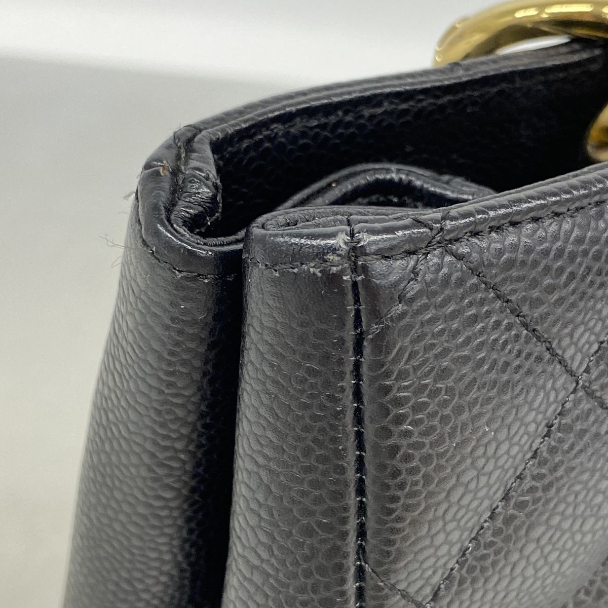 Chanel Chain Tote Bag Quilted Caviar Leather Black Gold — view 6