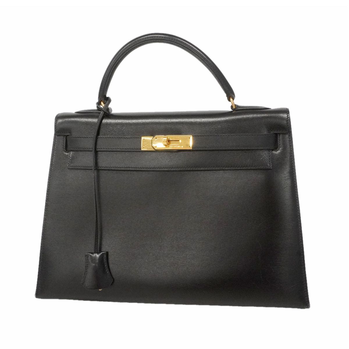 Hermes Handbag Kelly 32 Box Calf Black Gold