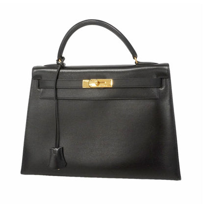 Hermes Handbag Kelly 32 Box Calf Black Gold