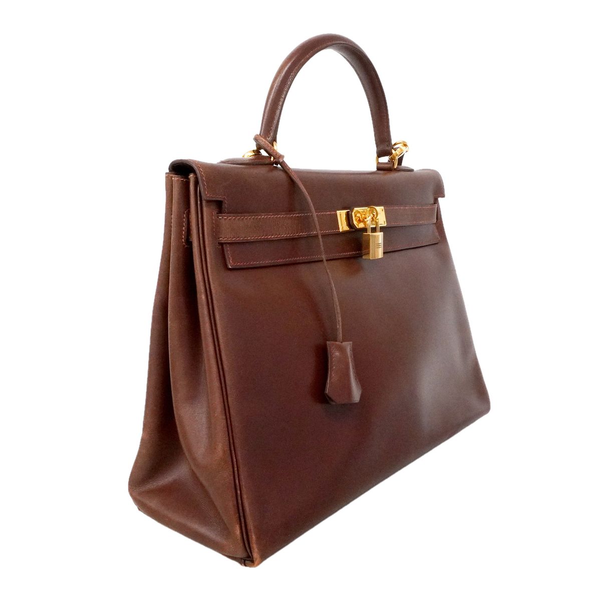 Hermes Handbag Kelly 35 Box Calf Noisette Gold 2-Way Bag — view 2