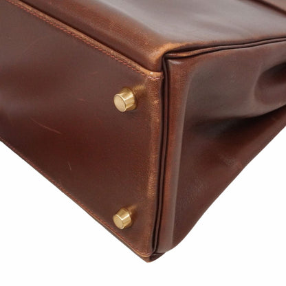 Hermes Handbag Kelly 35 Box Calf Noisette Gold 2-Way Bag — view 6