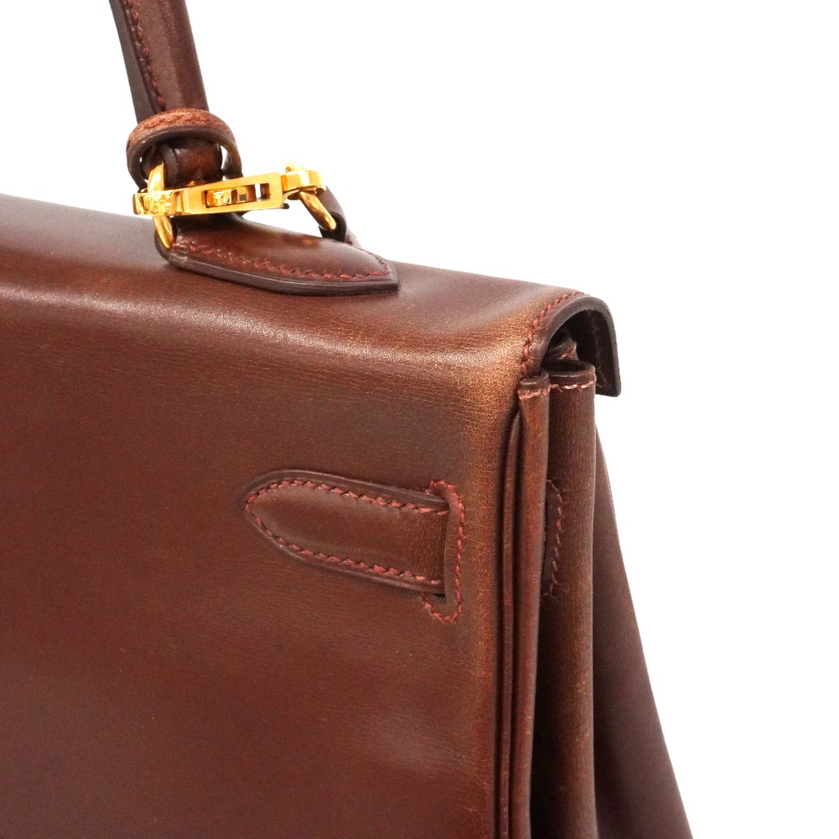 Hermes Handbag Kelly 35 Box Calf Noisette Gold 2-Way Bag — view 7