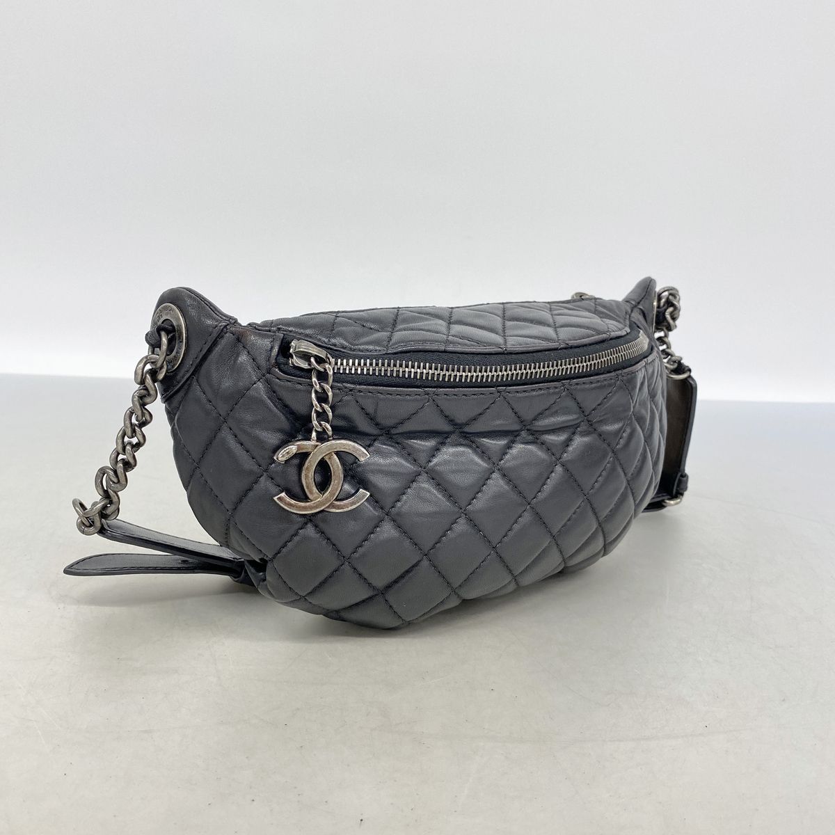 Chanel Waist Bag Quilted Lambskin Black Silver — view 2