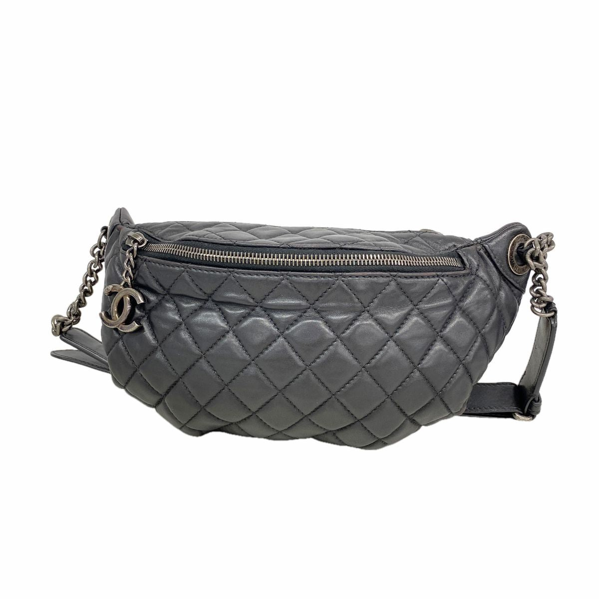 Chanel Waist Bag Quilted Lambskin Black Silver