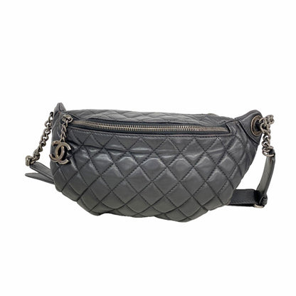 Chanel Waist Bag Quilted Lambskin Black Silver
