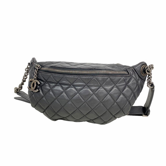 Chanel Waist Bag Quilted Lambskin Black Silver