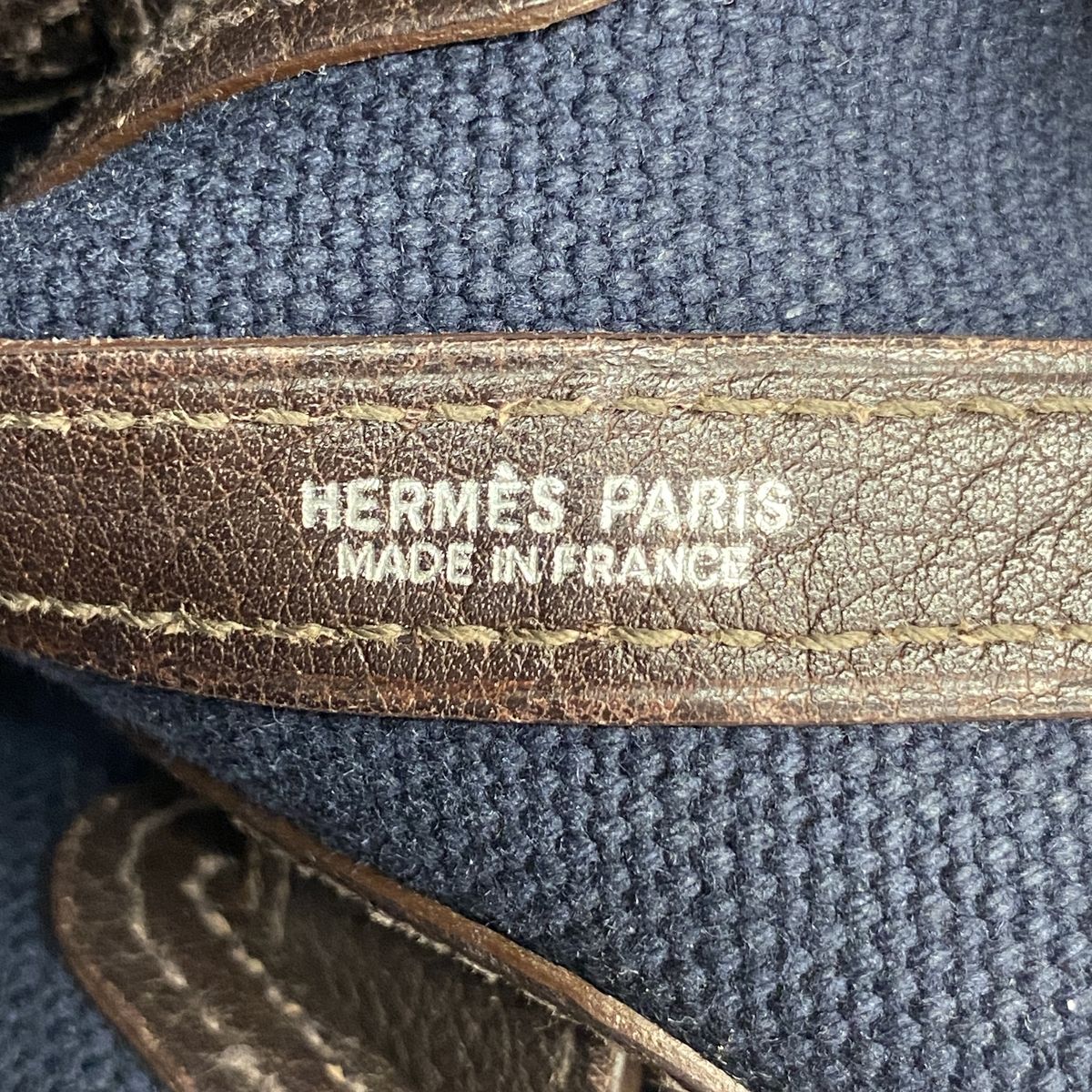 Hermes Tote Bag Petite Ceinture PM Toile H Navy Brown Silver — view 5