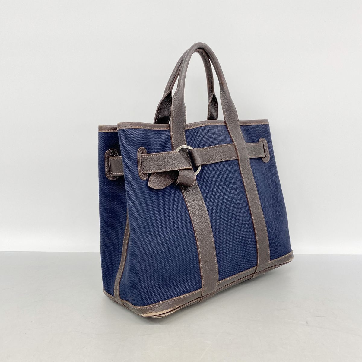 Hermes Tote Bag Petite Ceinture PM Toile H Navy Brown Silver — view 2