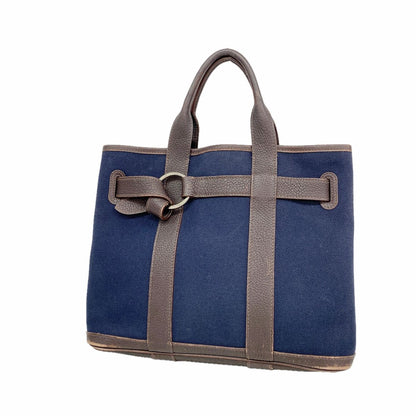 Hermes Tote Bag Petite Ceinture PM Toile H Navy Brown Silver