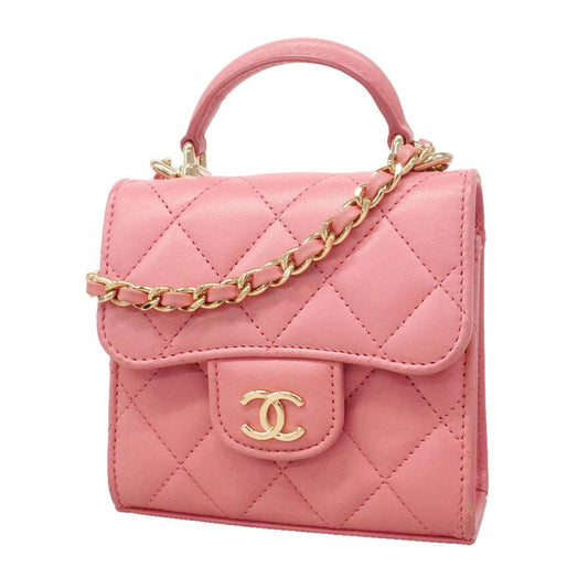 Chanel Handbag Quilted Lambskin Pink Gold 2-Way Bag