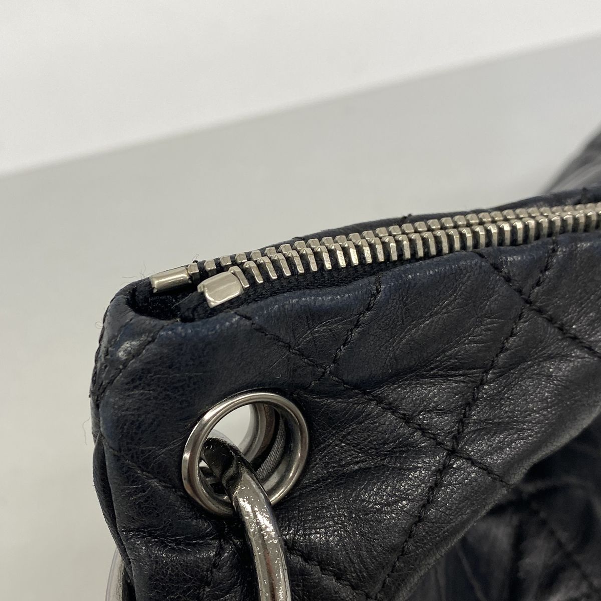 Chanel Shoulder Bag Quilted Lambskin Black Silver — view 7