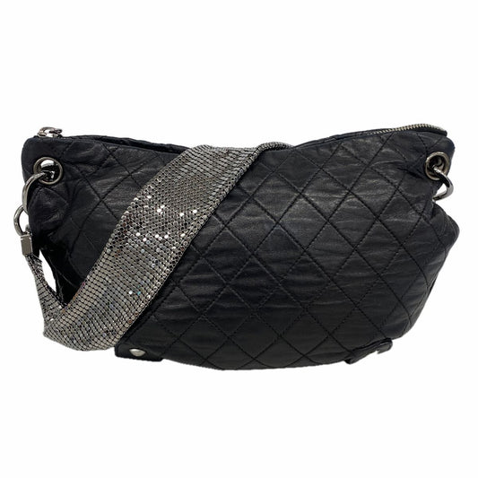 Chanel Shoulder Bag Quilted Lambskin Black Silver