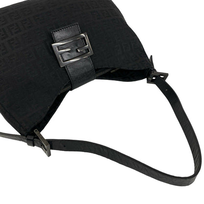 Fendi Vintage Zucchino Pattern FF Logo Canvas Leather Semi Bag Black — view 4
