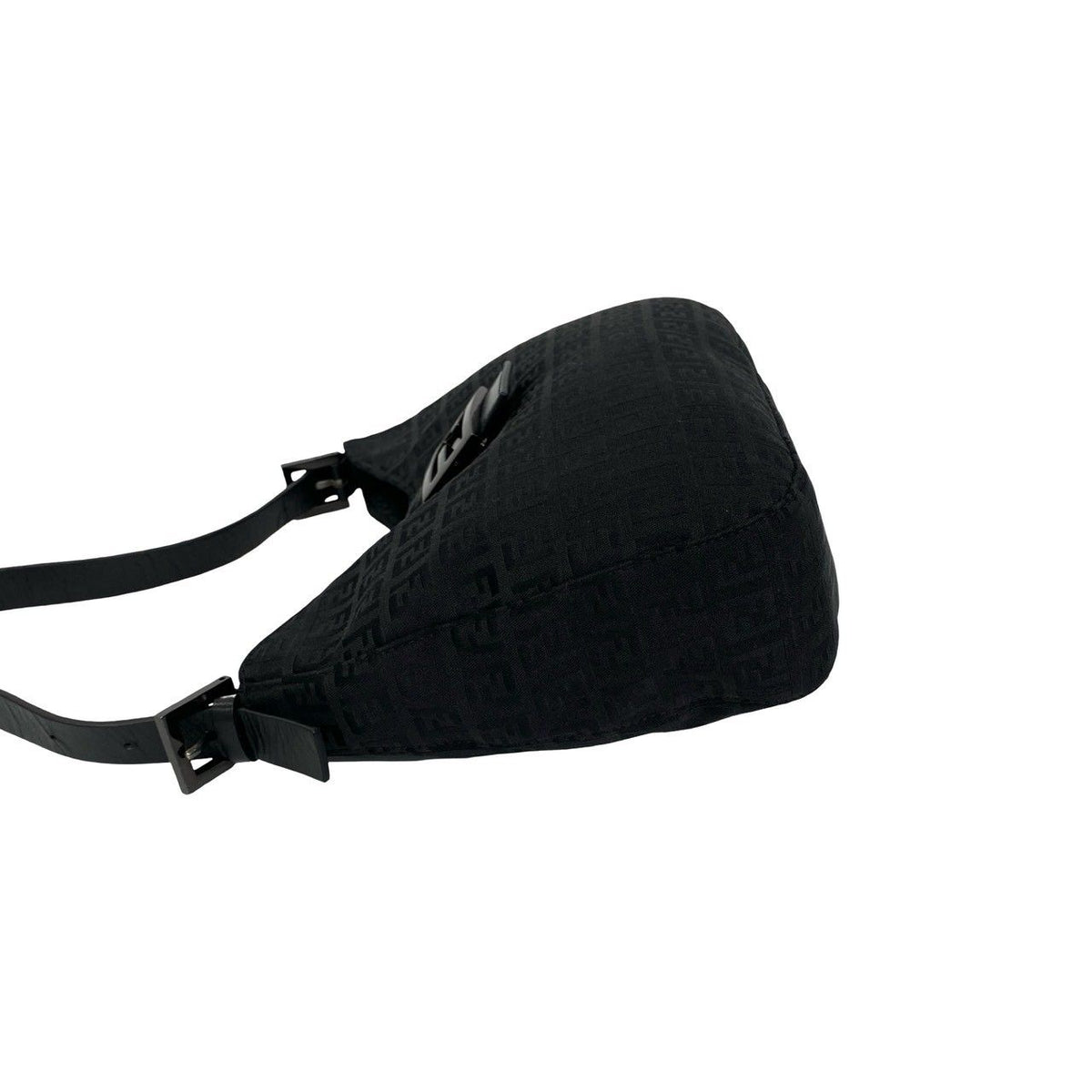 Fendi Vintage Zucchino Pattern FF Logo Canvas Leather Semi Bag Black — view 5