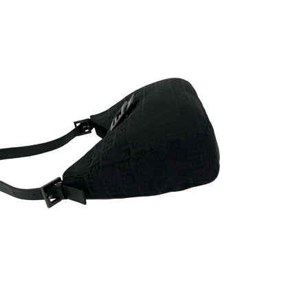 Fendi Vintage Zucchino Pattern FF Logo Canvas Leather Semi Bag Black — view 5