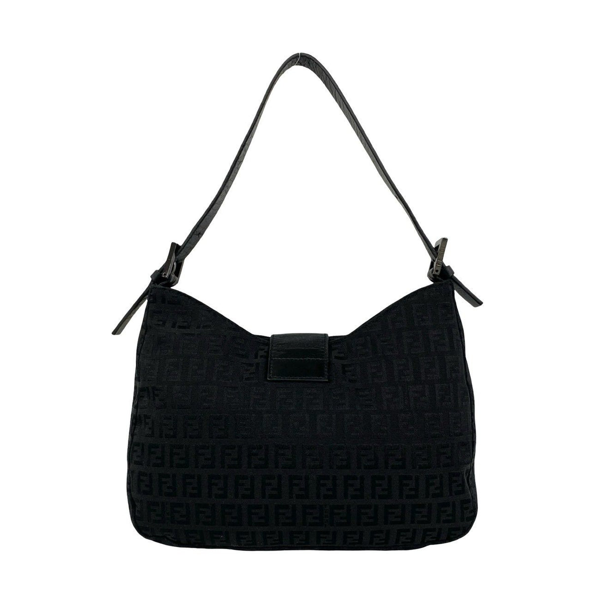 Fendi Vintage Zucchino Pattern FF Logo Canvas Leather Semi Bag Black — view 3