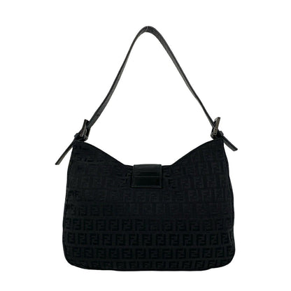 Fendi Vintage Zucchino Pattern FF Logo Canvas Leather Semi Bag Black — view 3