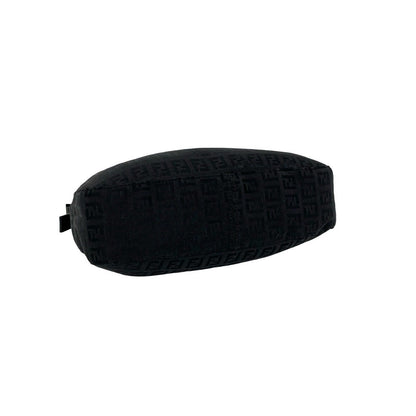 Fendi Vintage Zucchino Pattern FF Logo Canvas Leather Semi Bag Black — view 7