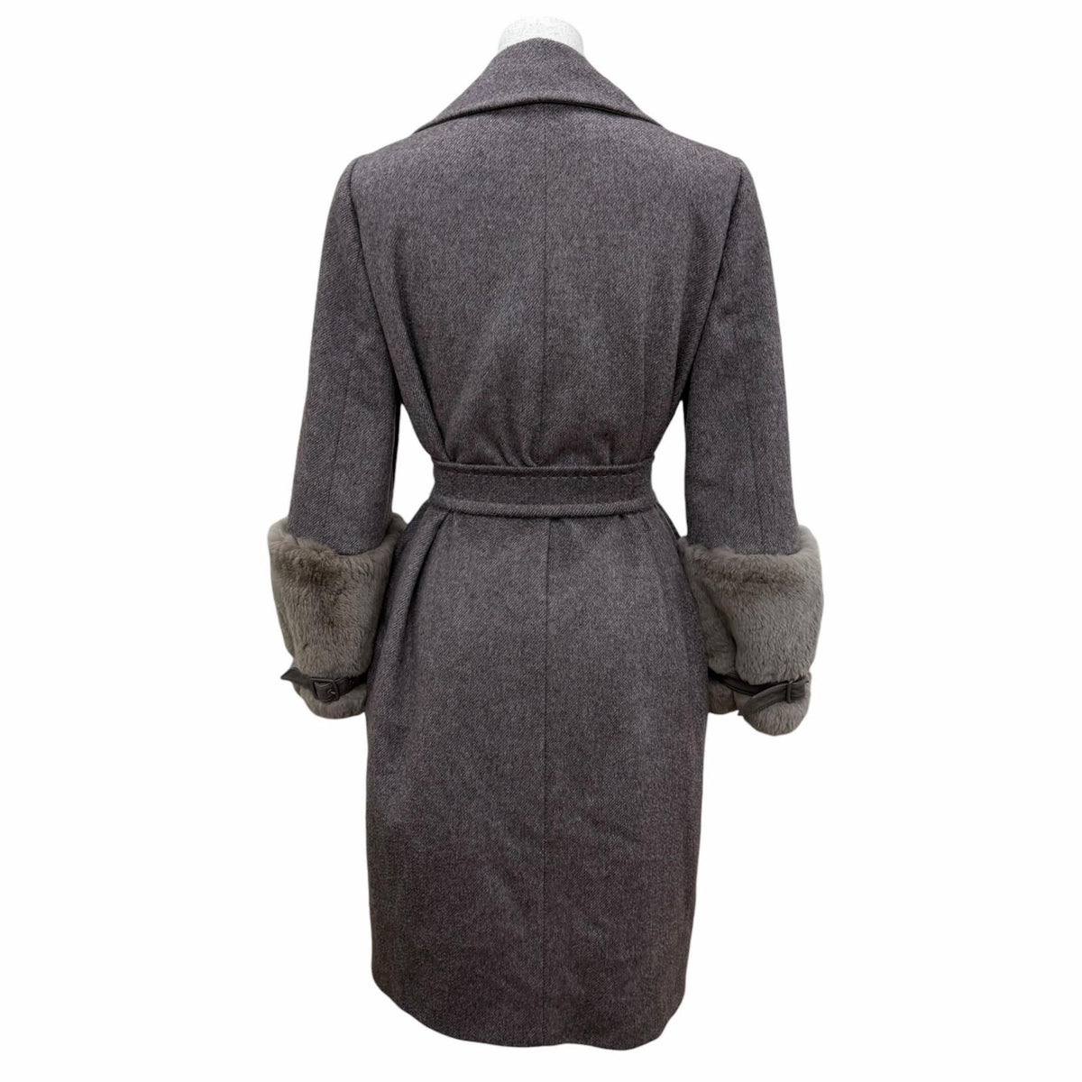 Max Mara Cashmere Camel Cuff with Fur Belted Coat Brown 36 — view 4