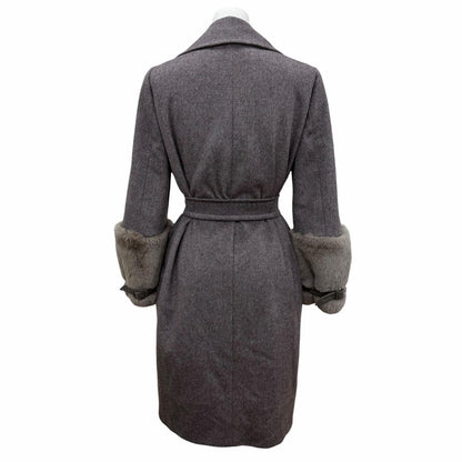 Max Mara Cashmere Camel Cuff with Fur Belted Coat Brown 36 — view 4