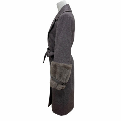 Max Mara Cashmere Camel Cuff with Fur Belted Coat Brown 36 — view 3