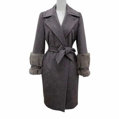 Max Mara Cashmere Camel Cuff with Fur Belted Coat Brown 36