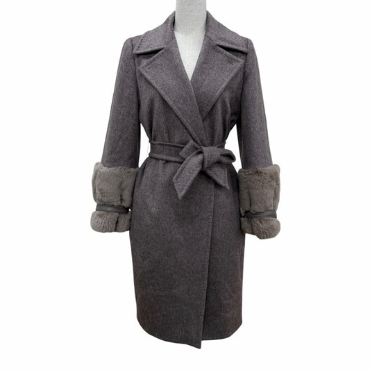 Max Mara Cashmere Camel Cuff with Fur Belted Coat Brown 36