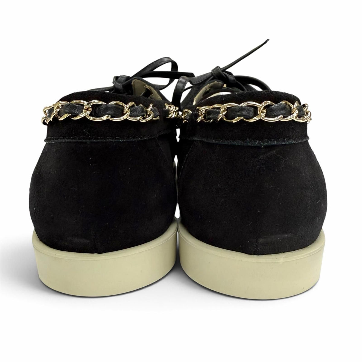 Chanel 25C CC Logo Chain Suede Leather Loafers Black Beige — view 3