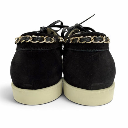 Chanel 25C CC Logo Chain Suede Leather Loafers Black Beige — view 3
