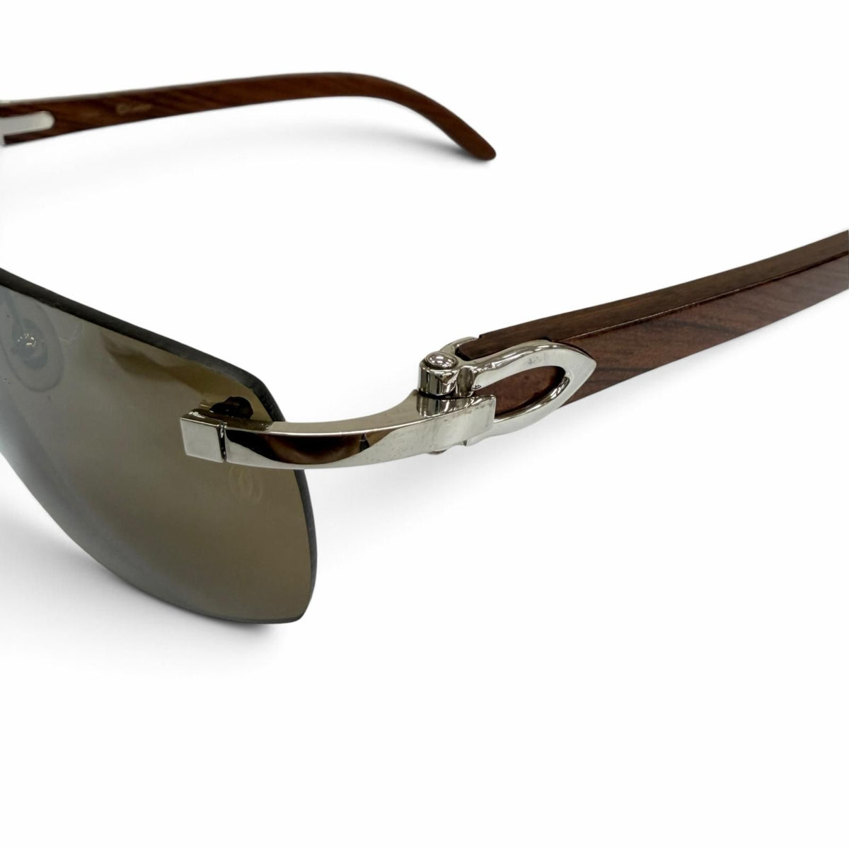 Cartier Rimless Two Point Wood Temple Sunglasses Brown Silver 18 Eyewear — view 6