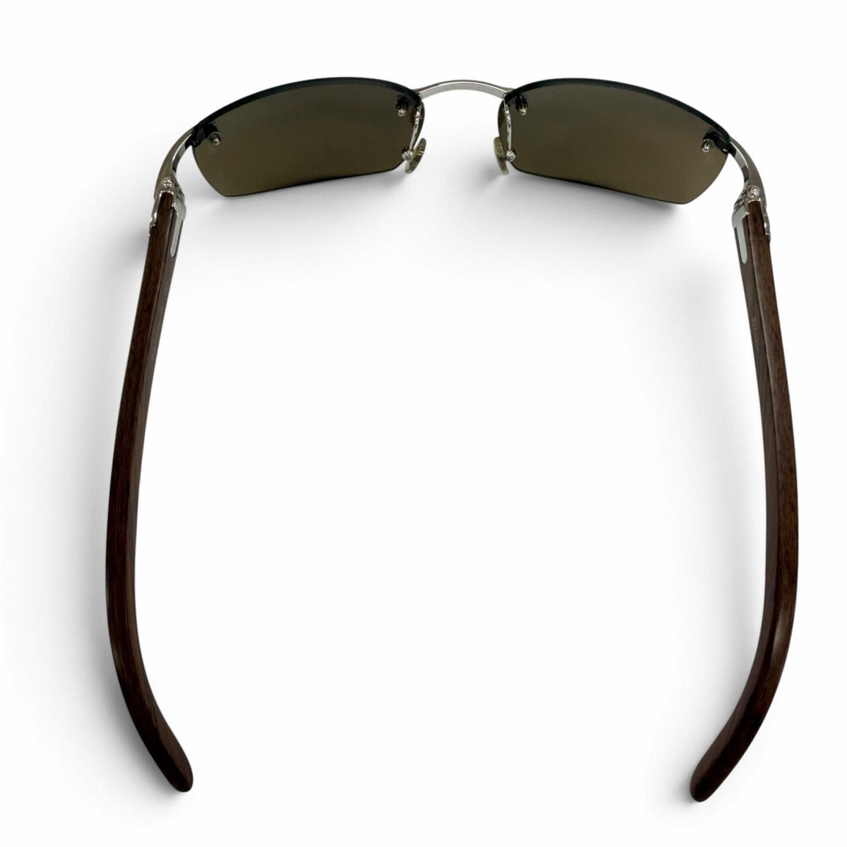 Cartier Rimless Two Point Wood Temple Sunglasses Brown Silver 18 Eyewear — view 4