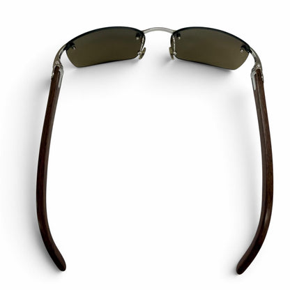Cartier Rimless Two Point Wood Temple Sunglasses Brown Silver 18 Eyewear — view 4