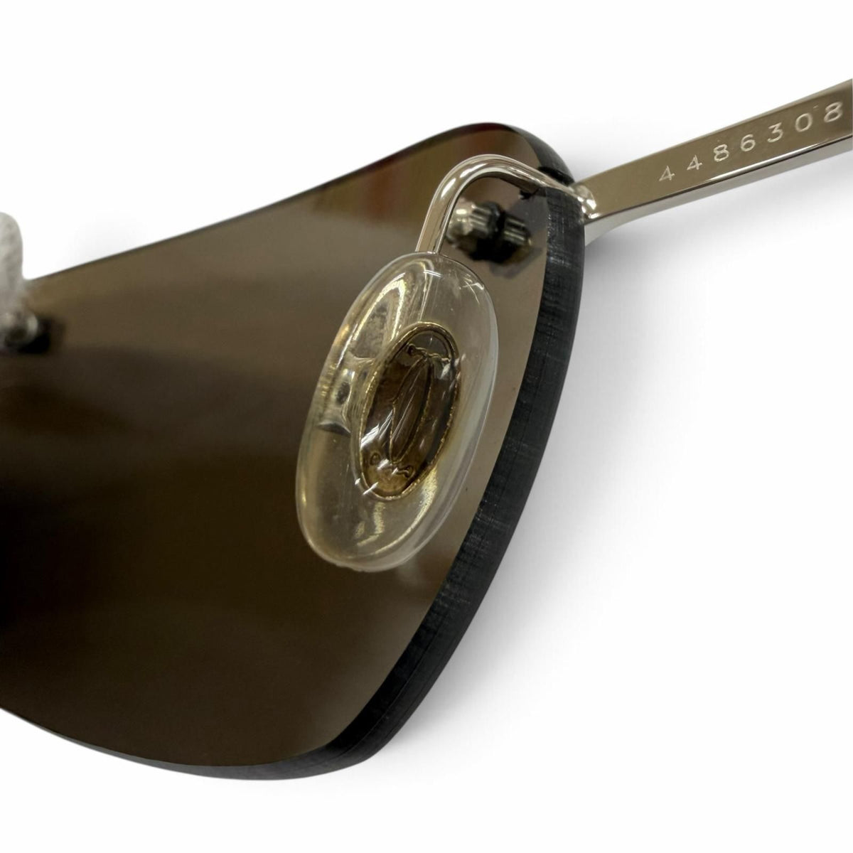 Cartier Rimless Two Point Wood Temple Sunglasses Brown Silver 18 Eyewear — view 7